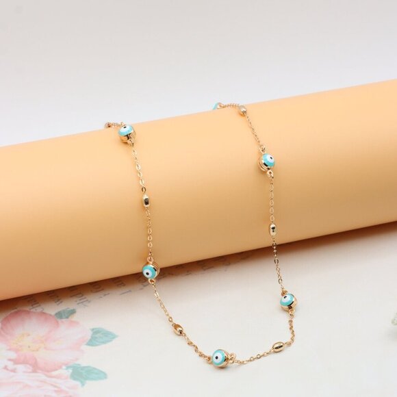 "Gold Plated Evil Eye Beaded Necklace Adjustable Chain, XPNL0303 - Picture 8 of 13